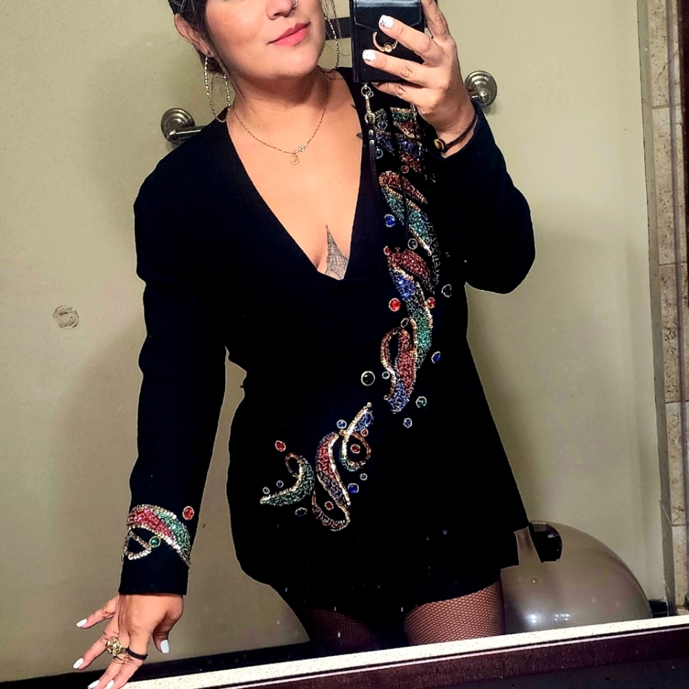 Vintage 90s Sequin Beaded Wool Blazer